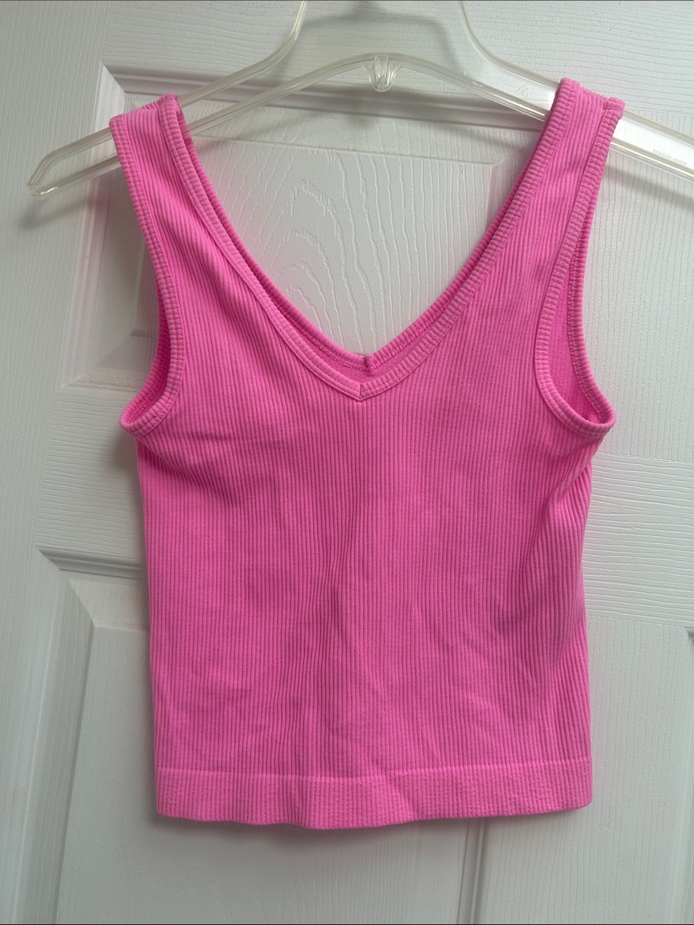 Ribbed V-Neck Tank Top in Bright Pink